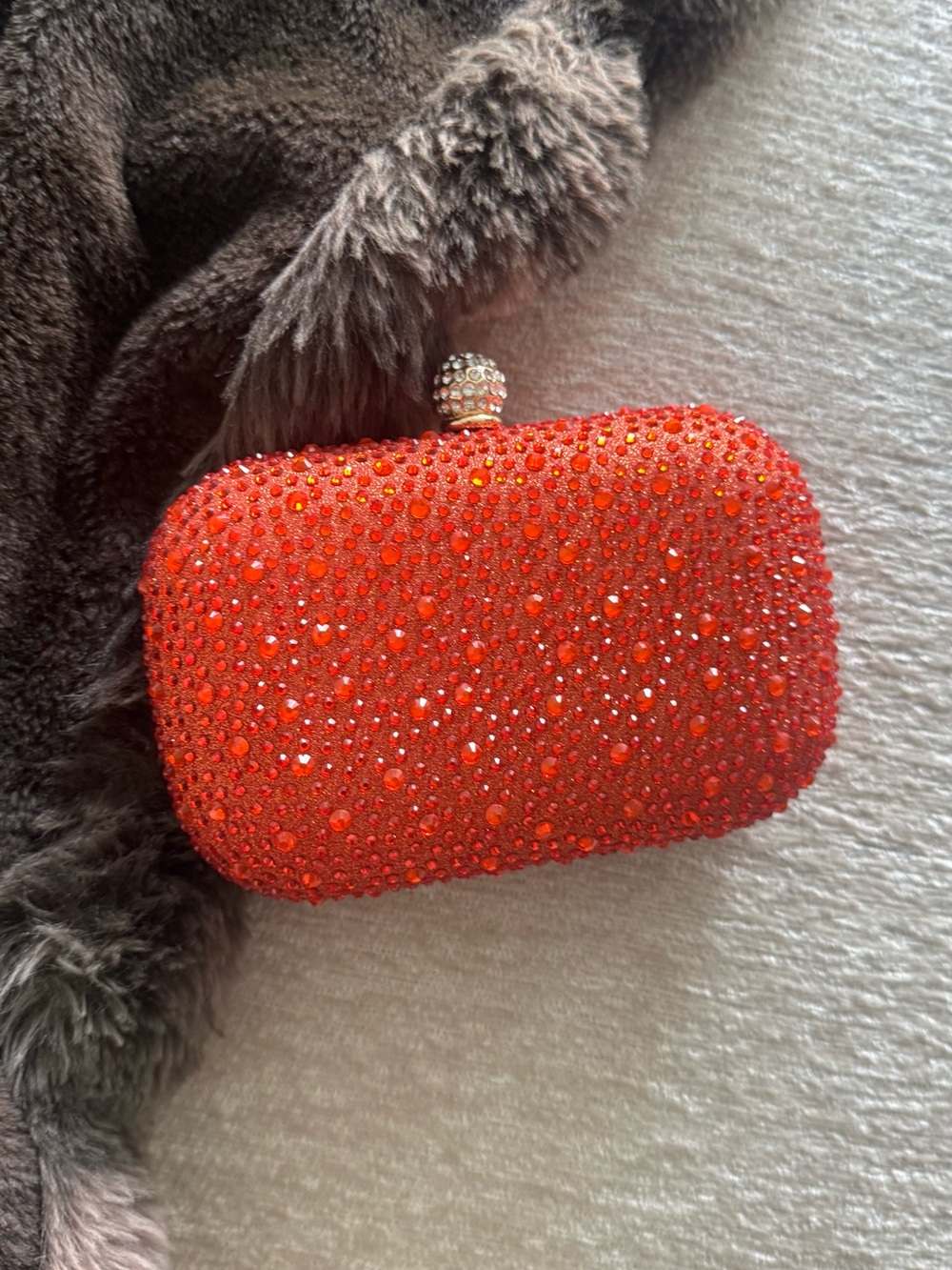 Crystal-Embellished Red Evening Clutch